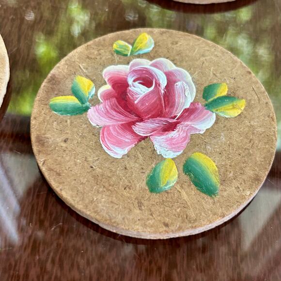 Vintage Hand-Painted Rose Coasters – Set of 4 – 3.5” Diameter - Picture 2 of 8